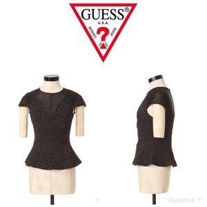 NWT GUESS Mesh Mix Peplum Top Sz L Orig $70!